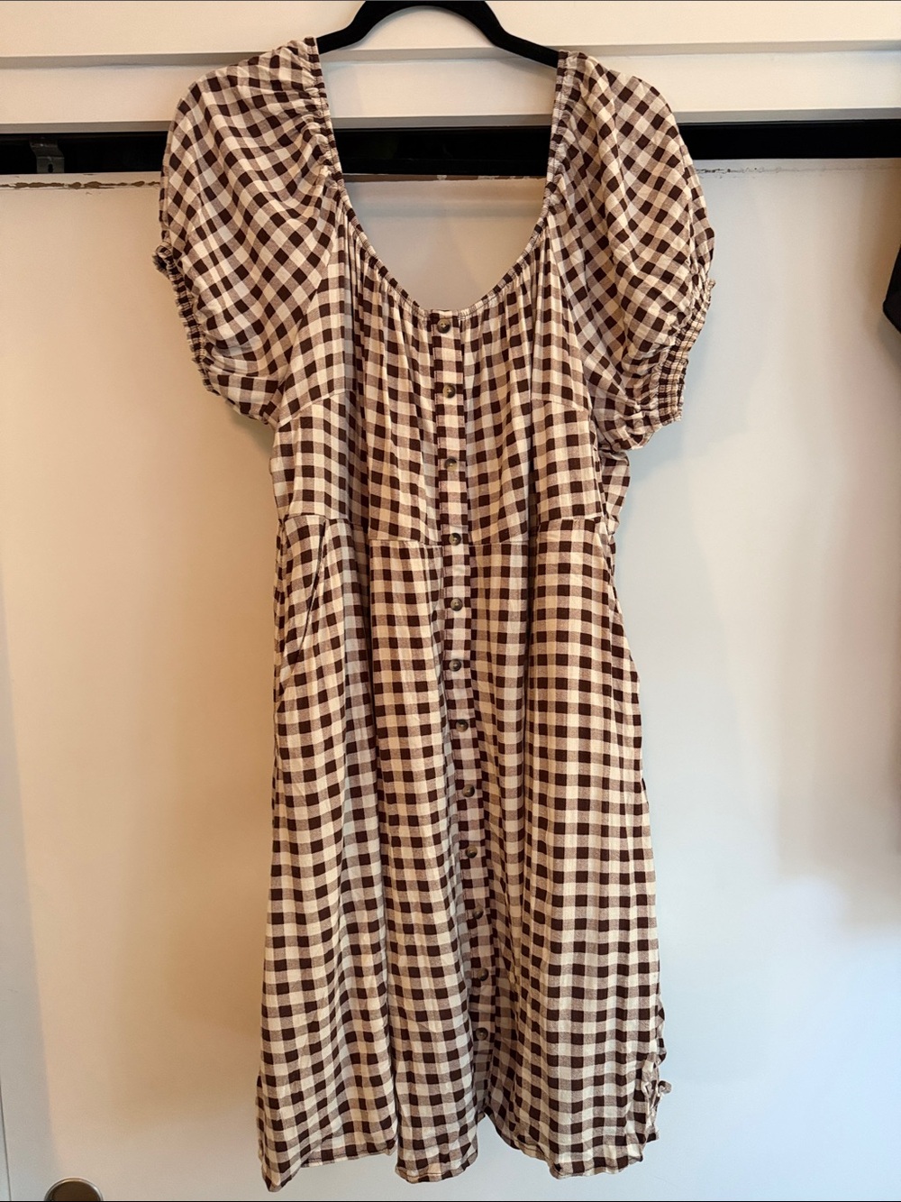 torrid Brown and Cream plaid Gingham Puff-Sleeve Casual Dress